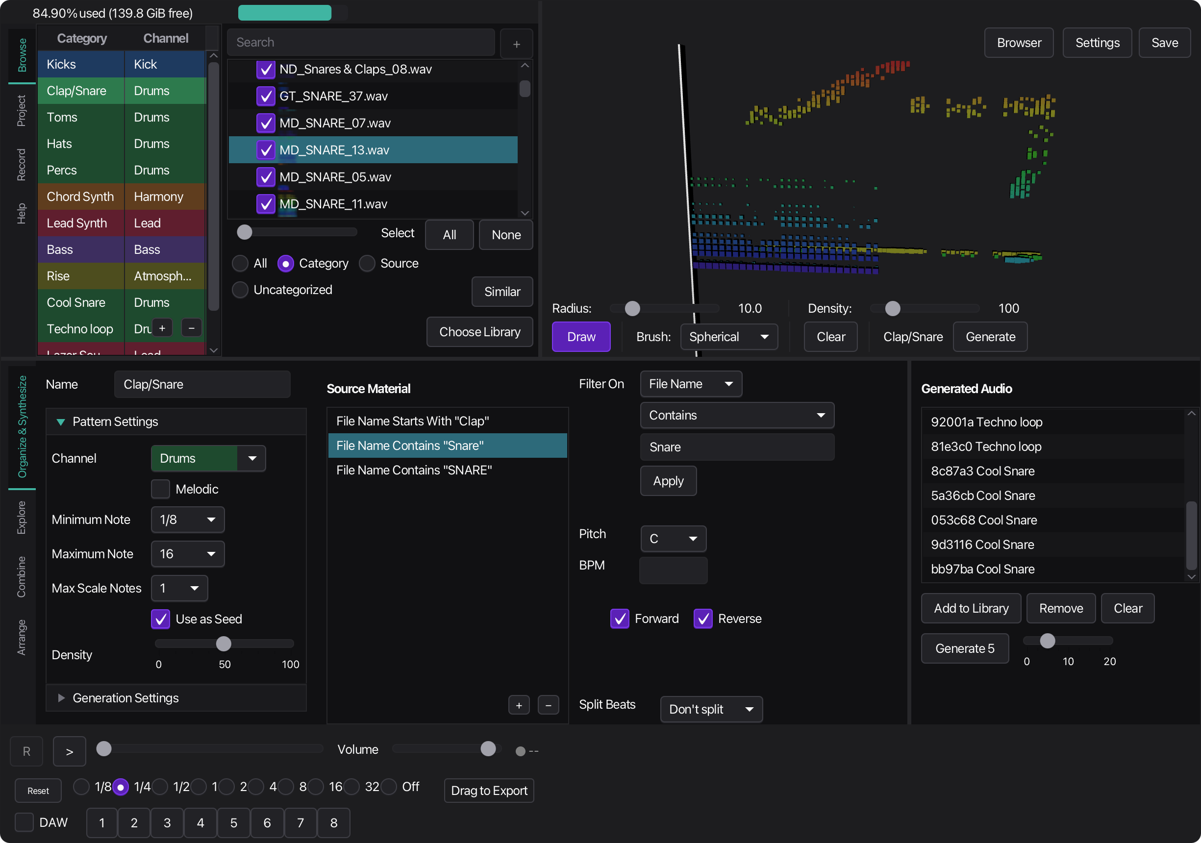 Audio sculpting canvas with 3D frequency visualization